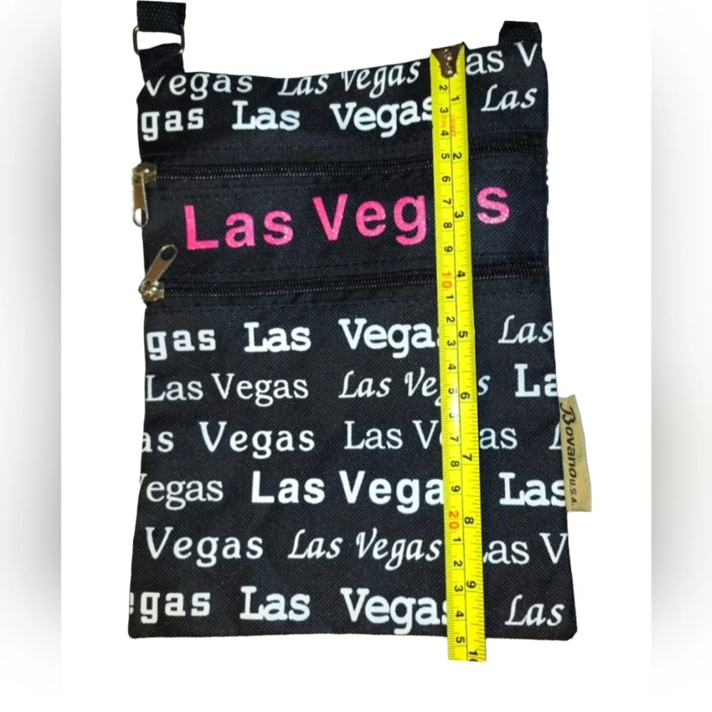 Las Vegas Crossbody Black & White with Pink Glitter 2 Front Zip Pockets NWOT